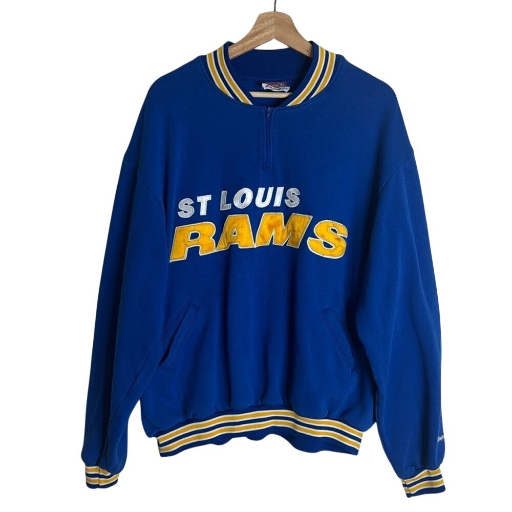 90s NFL St. Louis Rams Sweatshirt Embroidery Logo Blue Color Men's large